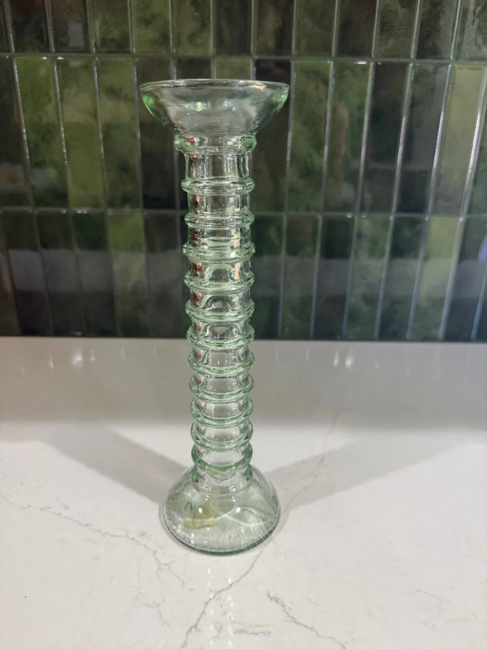 Vtg Spanish Glass Ribbed Pillar Candlestick